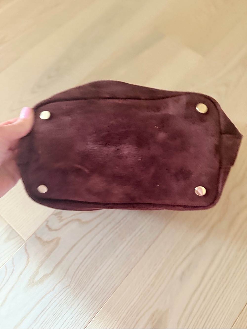 VIOLA CASTELLANI SMALL FOLDED HANDLE SATCHEL BURGUNDY SUEDE - Picture 7 of 13